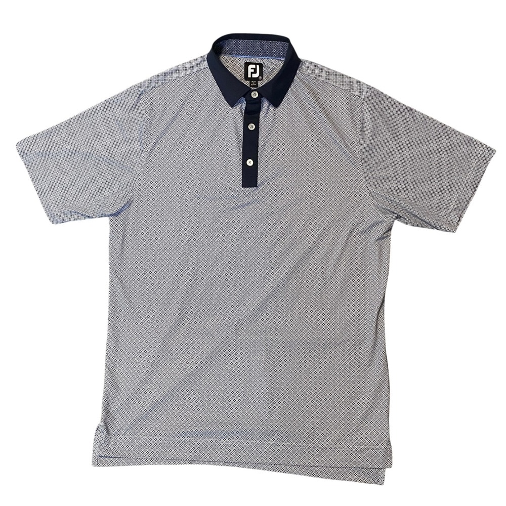 FootJoy Mens Geometric Print Performance Golf Polo Navy White Size M